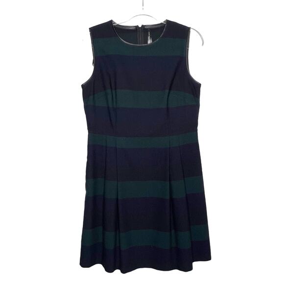MARC NEW YORK ANDREW MARC Striped Pleated Knee Length Dress Green Navy Size 12 - Picture 1 of 7